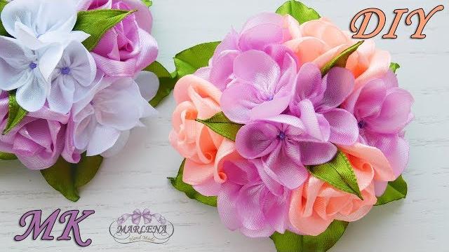 Grampos de cabelo com um buquê de rosas