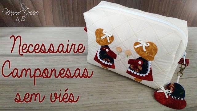Necessaire sem Viés (Costura Francesa) com Aplicação Camponesas