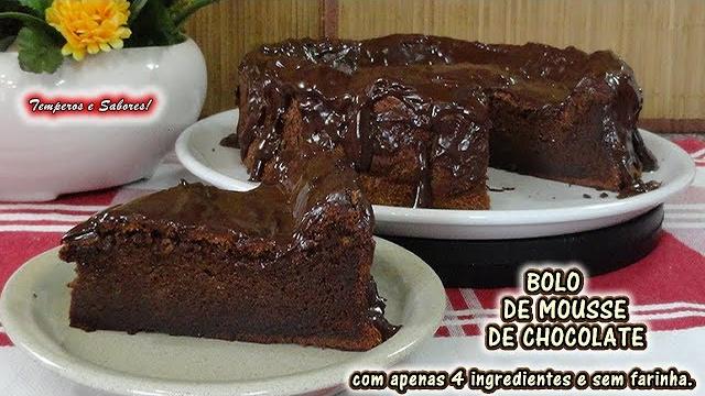 BOLO DE MOUSSE DE CHOCOLATE com apenas 4 ingredientes e sem farinha