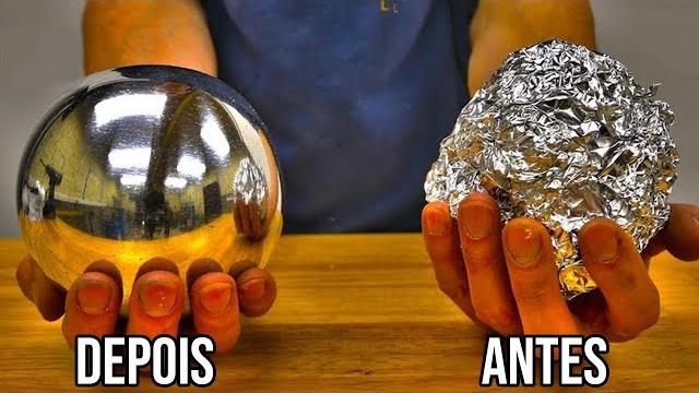 TRANSFORMANDO PAPEL ALUMÍNIO EM UMA BOLA DE METAL BRILHANTE