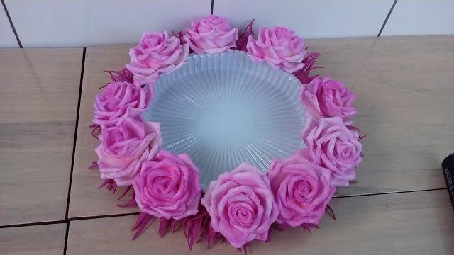 BALEIRO OU PORTA SALGADOS PARA FESTAS COM ROSAS DE E.V.A