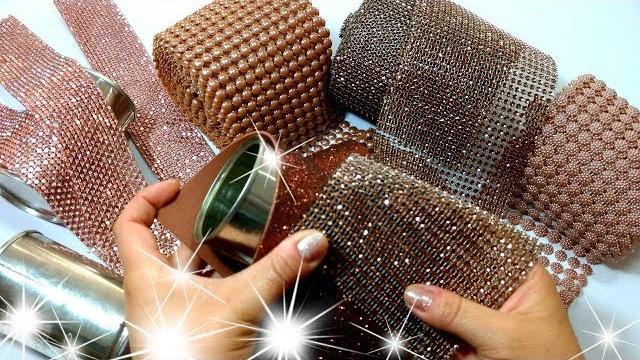 Latinhas decoradas com manta de pérolas e strass – Para Presentes e Decoração com Menos de R$5,00