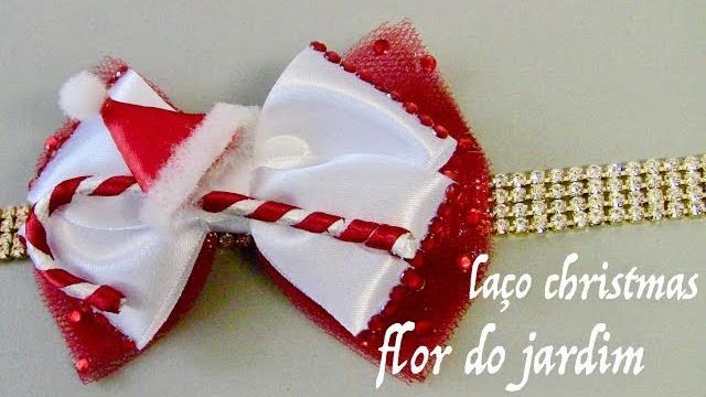 Laço Christmas de fita de cetim e Tule