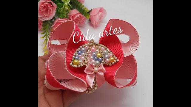Aplique para laço de strass e perolas