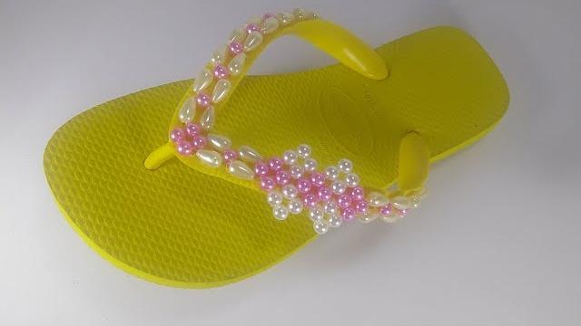 Como Fazer Trama de Pérolas Gotas Para chinelos Decorados