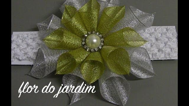 Flor 2 em 1 de Fitas de Organza Para Tiaras ou Natal