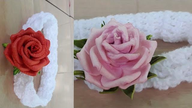 Aprenda Fazer Bandana de Crochê – Com Aplique de Rosa de E.V.A