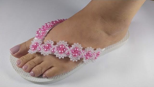 Tutorial de Como Fazer Trama de Pérolas – Renda Para Chinelos Decorados