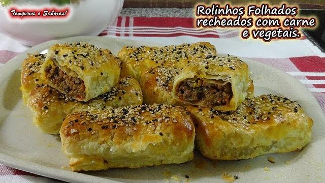 Receita de Rolinhos Folhados – Recheio de Carne e Vegetais