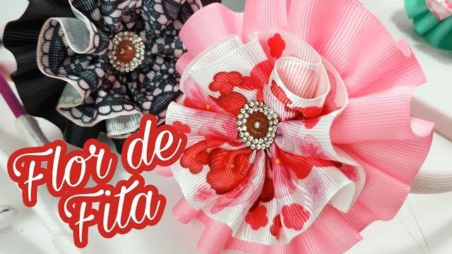 TIARA COM FLOR DE FITA