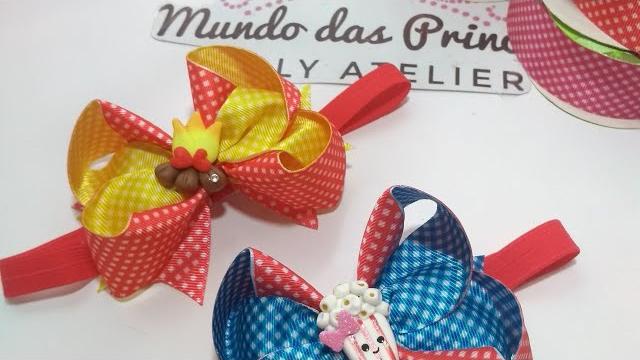Laço Junino Para Tiara de Bebê – Modelo 2 em 1