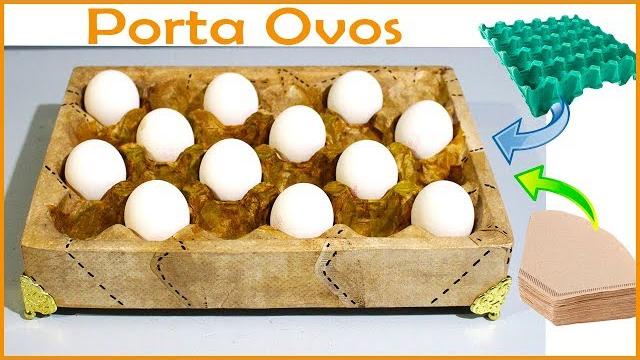 Porta Ovos Feito com Bandeja de Ovos e Filtro de Papel
