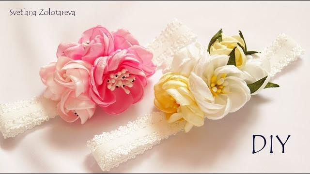 Headband Para Meninas com Flores de Fita