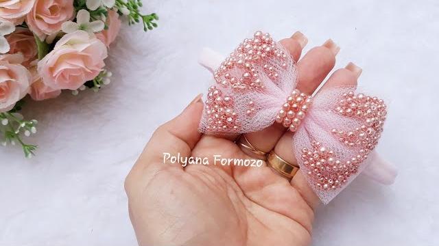 Faixa rn – laço de tule com pérolas