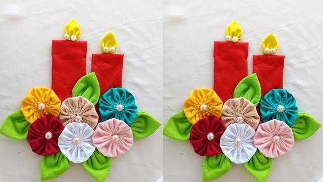 Pano de Prato com Arranjo Natalino e Velinha de Fuxico