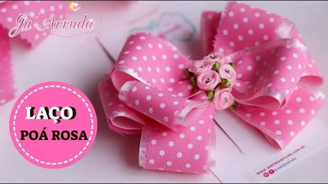 LAÇO POÁ ROSA COM FITA DE TECIDO