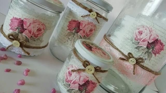 Potes de Vidro Com Decoupage – Reutilizando o que iria para o Lixo