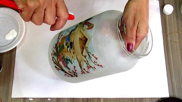 Pote de Vidro com Decoupage Natalino