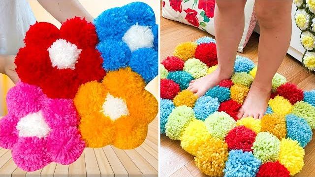 TAPETE DE POMPOM DE FLORES FÁCIL