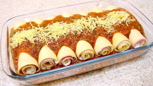 Canelone  de massa de Lasanha,Super pratico e Rápido de Fazer