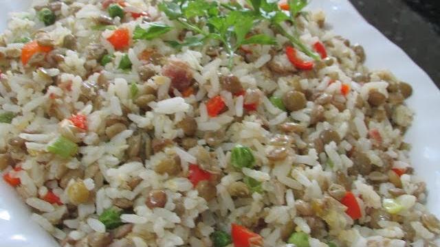 Arroz com Lentilha e com Bacon e Calabresa