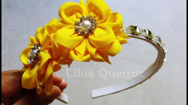 Como Fazer Flor de Fita – Tutorial tiara luxo