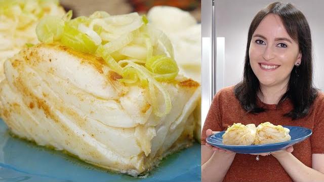 Bacalhau da Noruega Com Creme de Palmito e Alho Poró