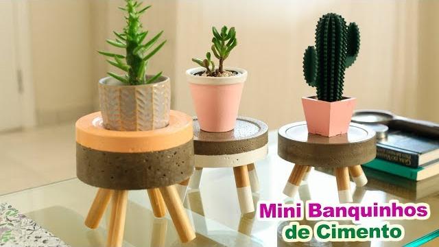 Mini Banquinhos de Cimento e Suporte Para Plantas