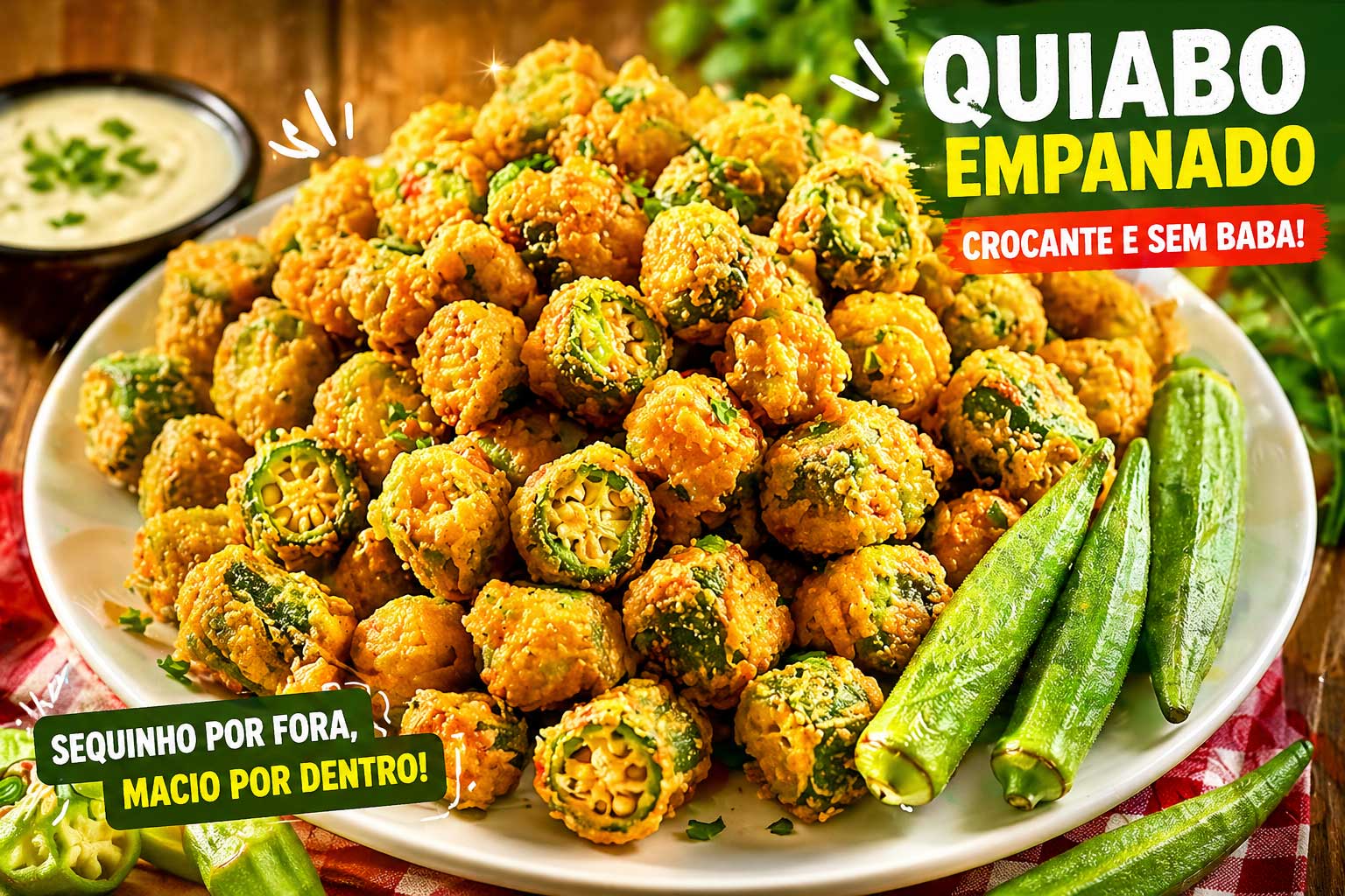 Quiabo Empanado com Creme de Leite Crocante e Sem Baba