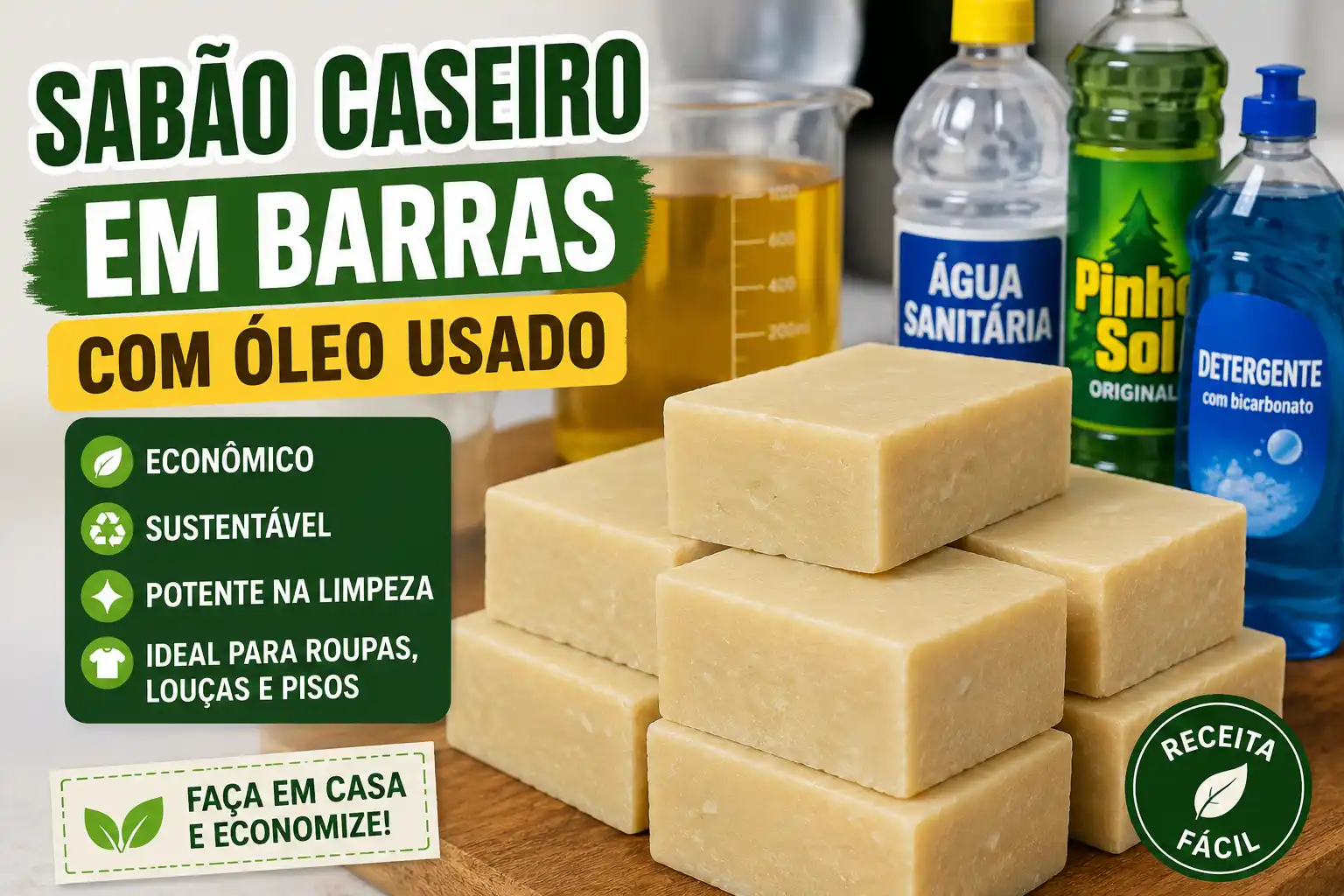Sabão Caseiro em Barras com Óleo Usado: Receita Econômica, Potente e Fácil de Fazer