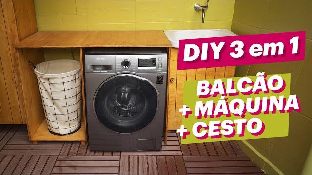 DIY 3 Em 1 – Balcão Para Lavanderia, Cesto E Máquina De Lavar