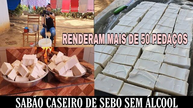 SABÃO CASEIRO DE SEBO SEM ÁLCOOL – RENDE MAIS DE 50 PEDAÇOS