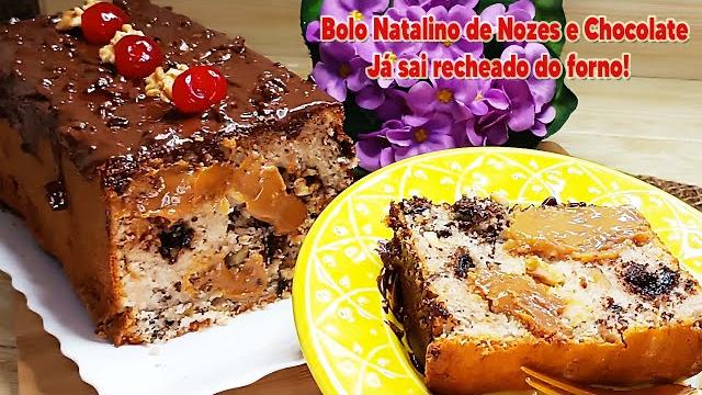 Bolo de Gotas de Chocolate com Nozes e Doce de Leite para o Natal