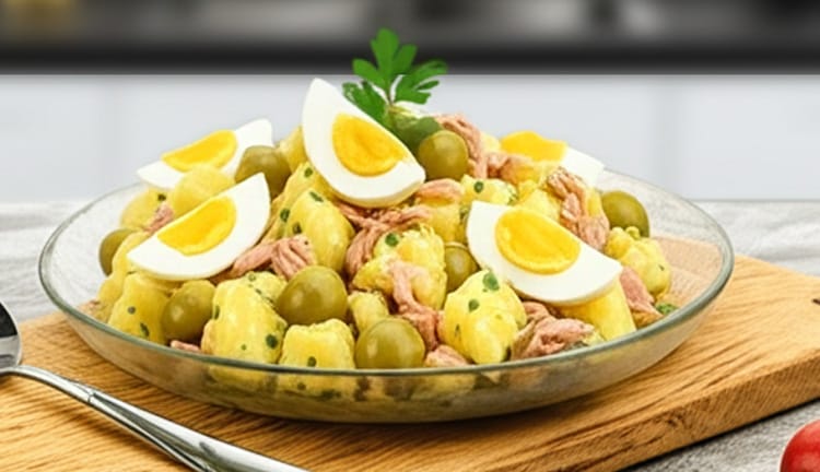 Salada de Atum com Batata, Ovos e Azeitonas: leve, completa e cheia de sabor