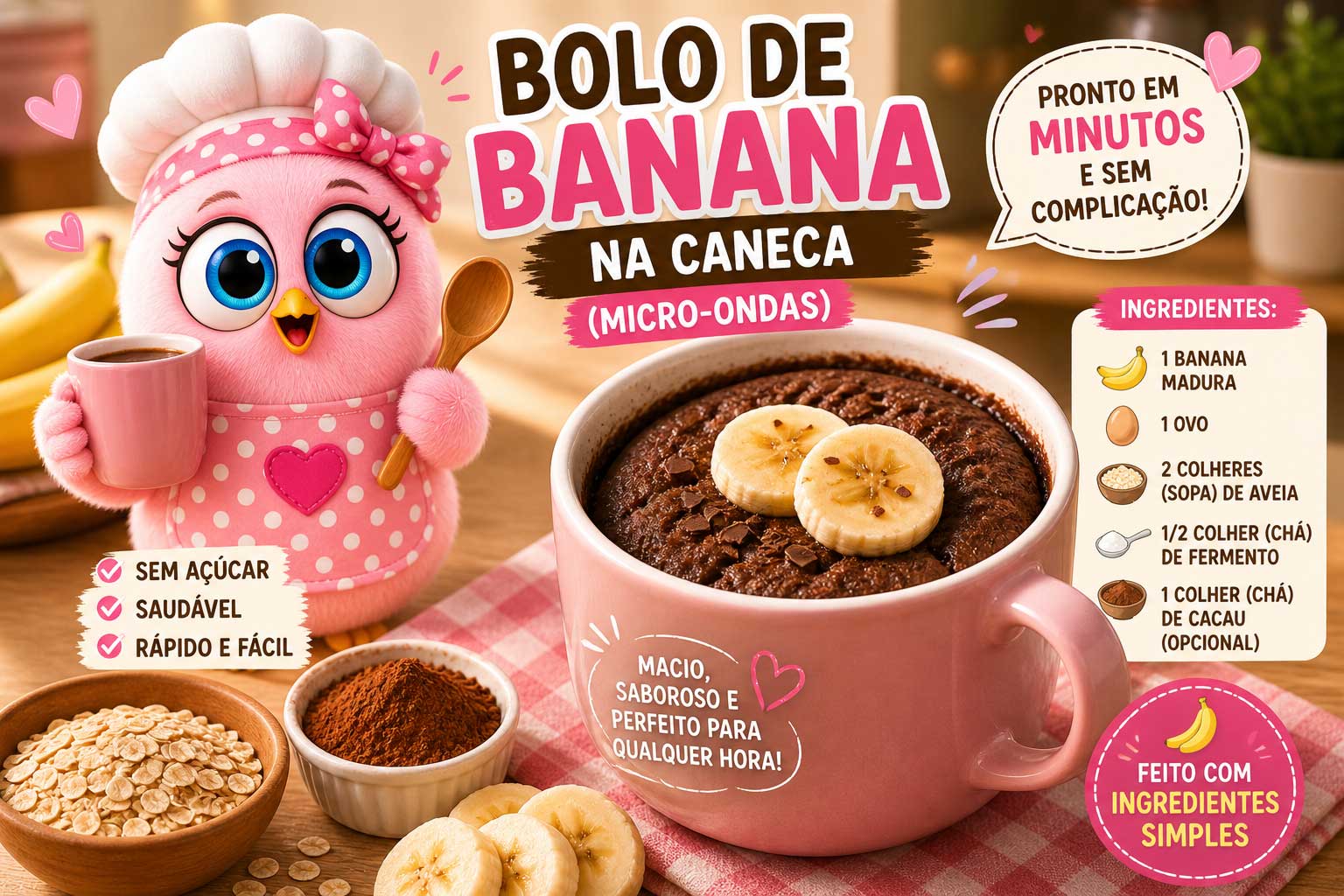 🍌☕ Bolo de Banana na Caneca (Micro-ondas) – Rápido, Fácil e Sem Açúcar