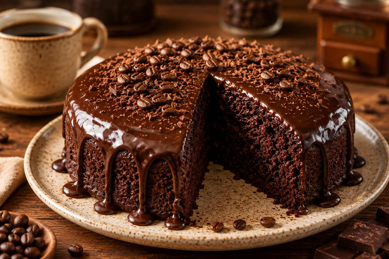 Bolo de café com chocolate