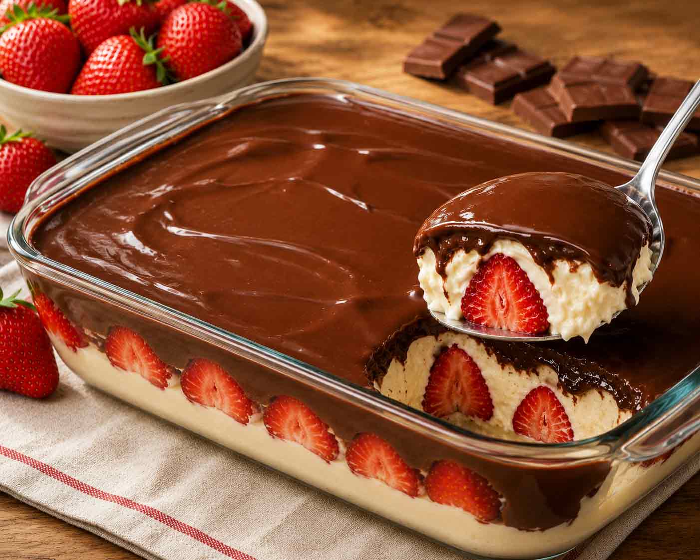 🍓 Bombom de Morango na Travessa – Sobremesa Cremosa e Irresistível