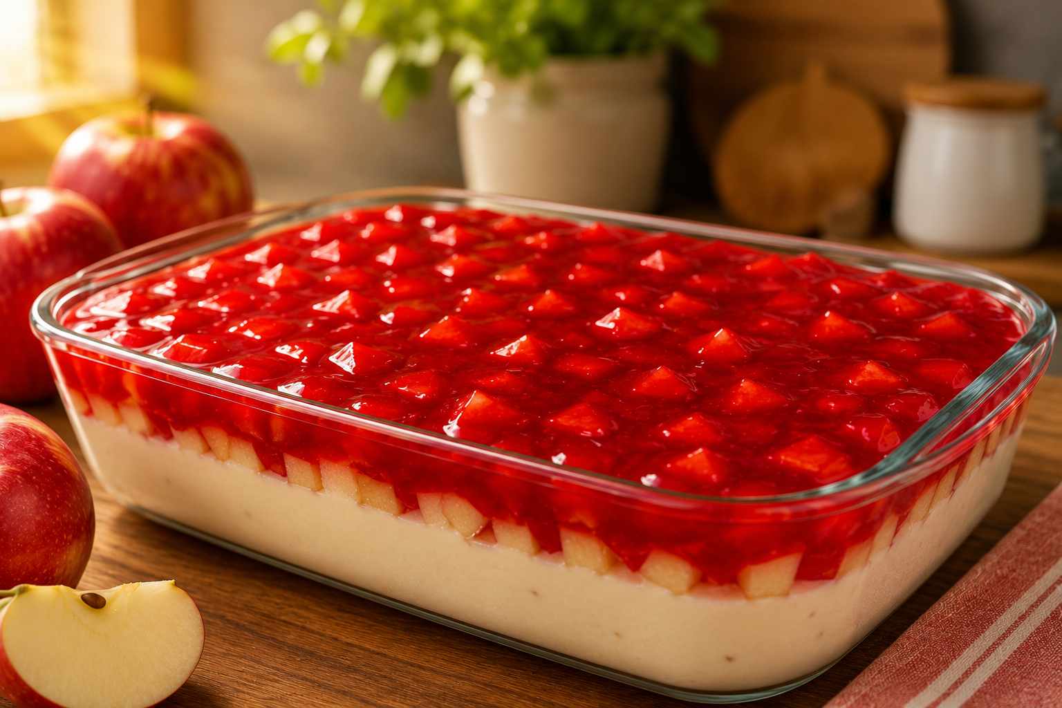 🍎 Maçã do Amor de Travessa – Sobremesa Cremosa com Cobertura Vermelha Brilhante