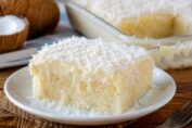 Coconut topped sponge cake slice