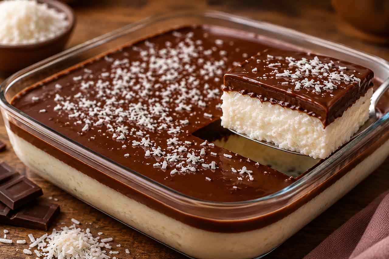 Prestígio na Travessa: Sobremesa Cremosa com Coco e Chocolate