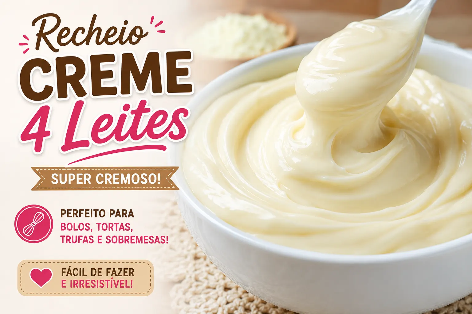 Recheio Creme 4 Leites: Receita Cremosa para Bolos, Tortas e Sobremesas