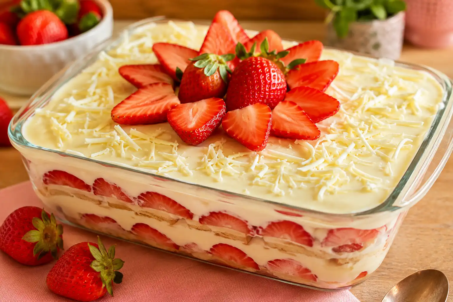 Pavê de Morango Cremoso com Chocolate Branco