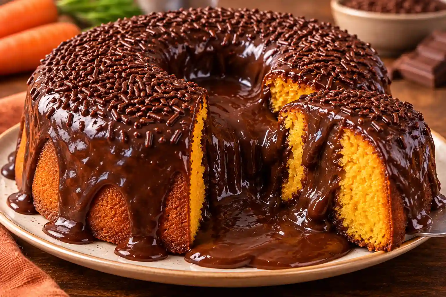 Bolo de Cenoura Vulcão com Chocolate